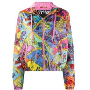 NEW Versace Jeans Couture Paisley Print Windbreaker Jacket Pink Multicolor IT 36